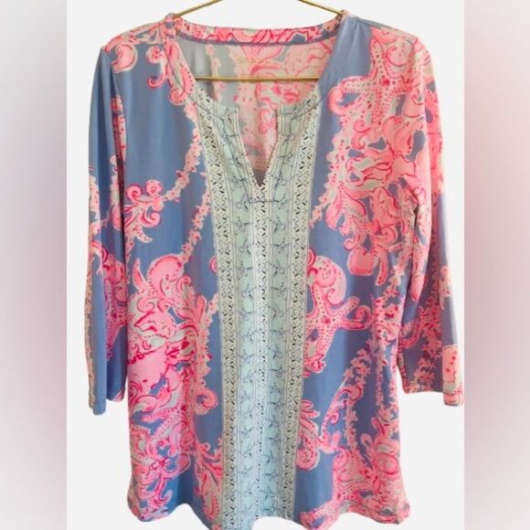 Lilly Pulitzer Pink Graphic 3/4 Sleeve Tunic - Picture 1 of 8